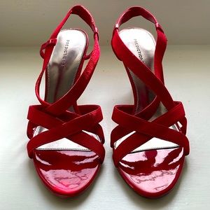 Red Fabric Strappy Heel NEVER WORN